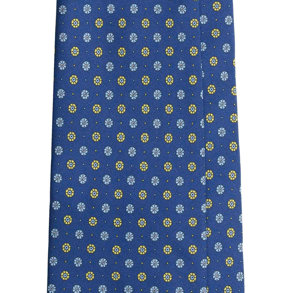Blue Silk Tie with Yellow and Light Blue Small Circles Serà Fine Silk