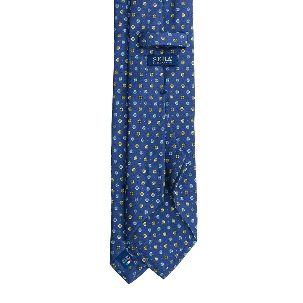 Blue Silk Tie with Yellow and Light Blue Small Circles Serà Fine Silk