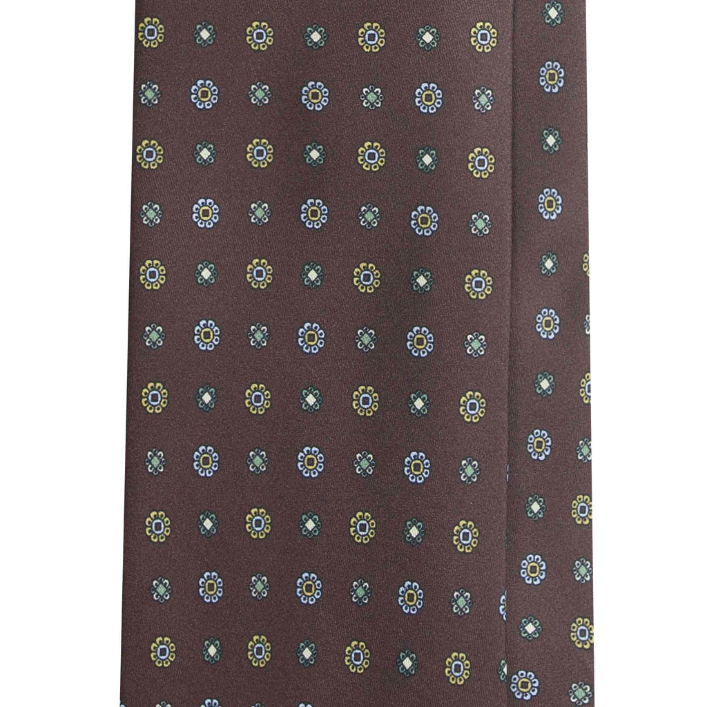 Brown Silk Tie with Yellow Small Flowers Serà Fine Silk