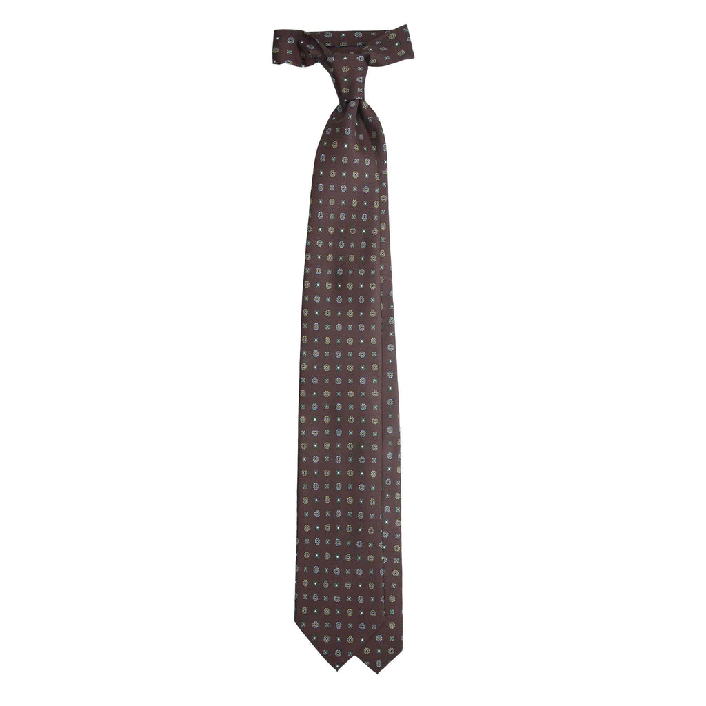 Brown Silk Tie with Yellow Small Flowers Serà Fine Silk