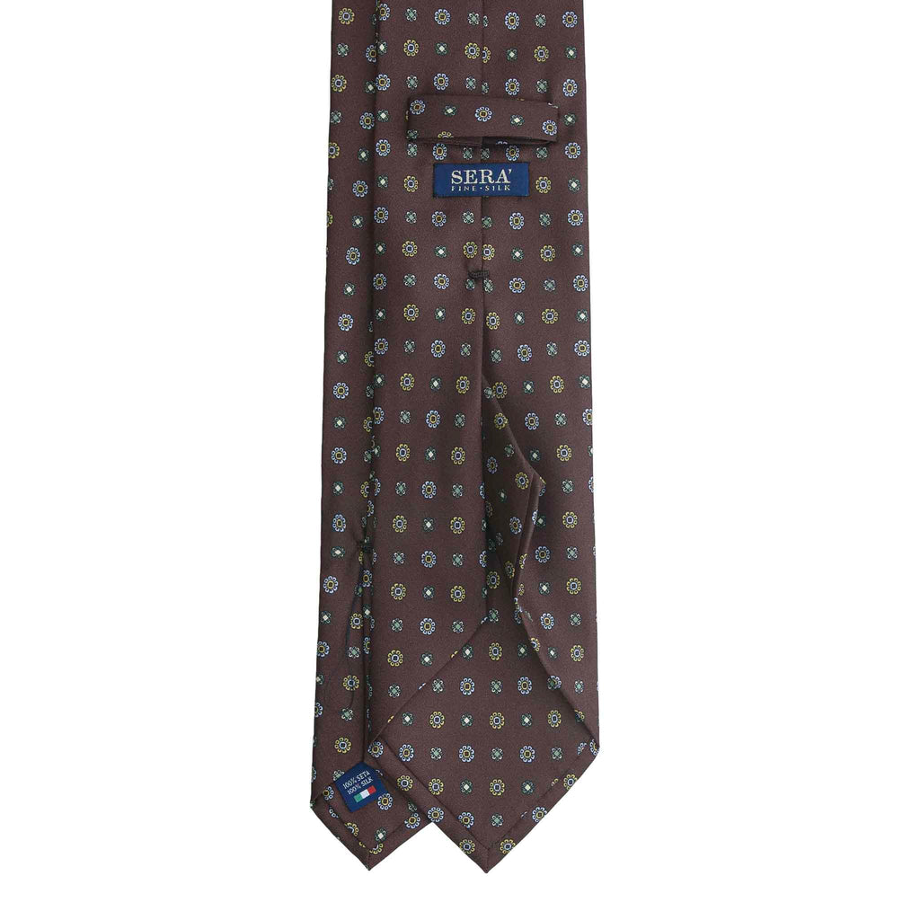 Brown Silk Tie with Yellow Small Flowers Serà Fine Silk
