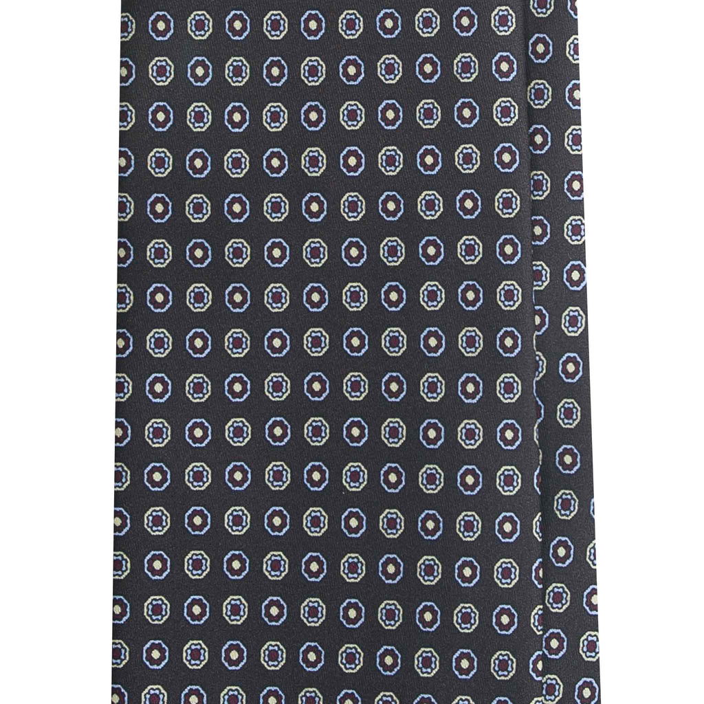 Brown Silk Tie with Yellow Flower Medallions Serà Fine Silk