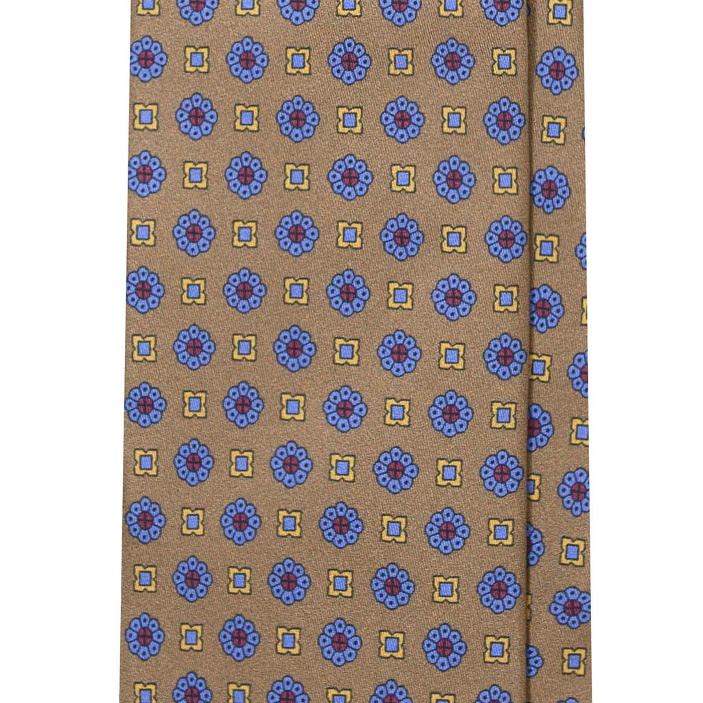 Brown Silk Tie with Light Blue Flowers Serà Fine Silk
