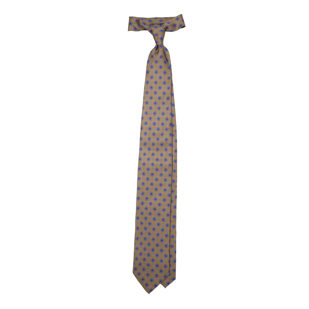 Brown Silk Tie with Light Blue Flowers Serà Fine Silk