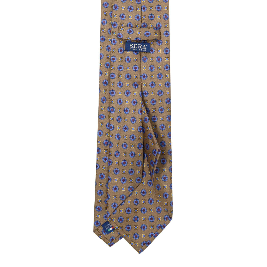 Brown Silk Tie with Light Blue Flowers Serà Fine Silk