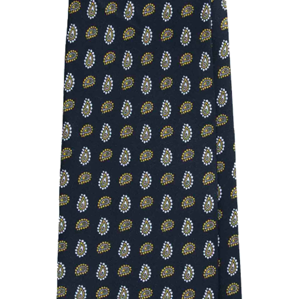 Charcoal Silk Tie with Yellow Paisley Pattern Serà Fine Silk