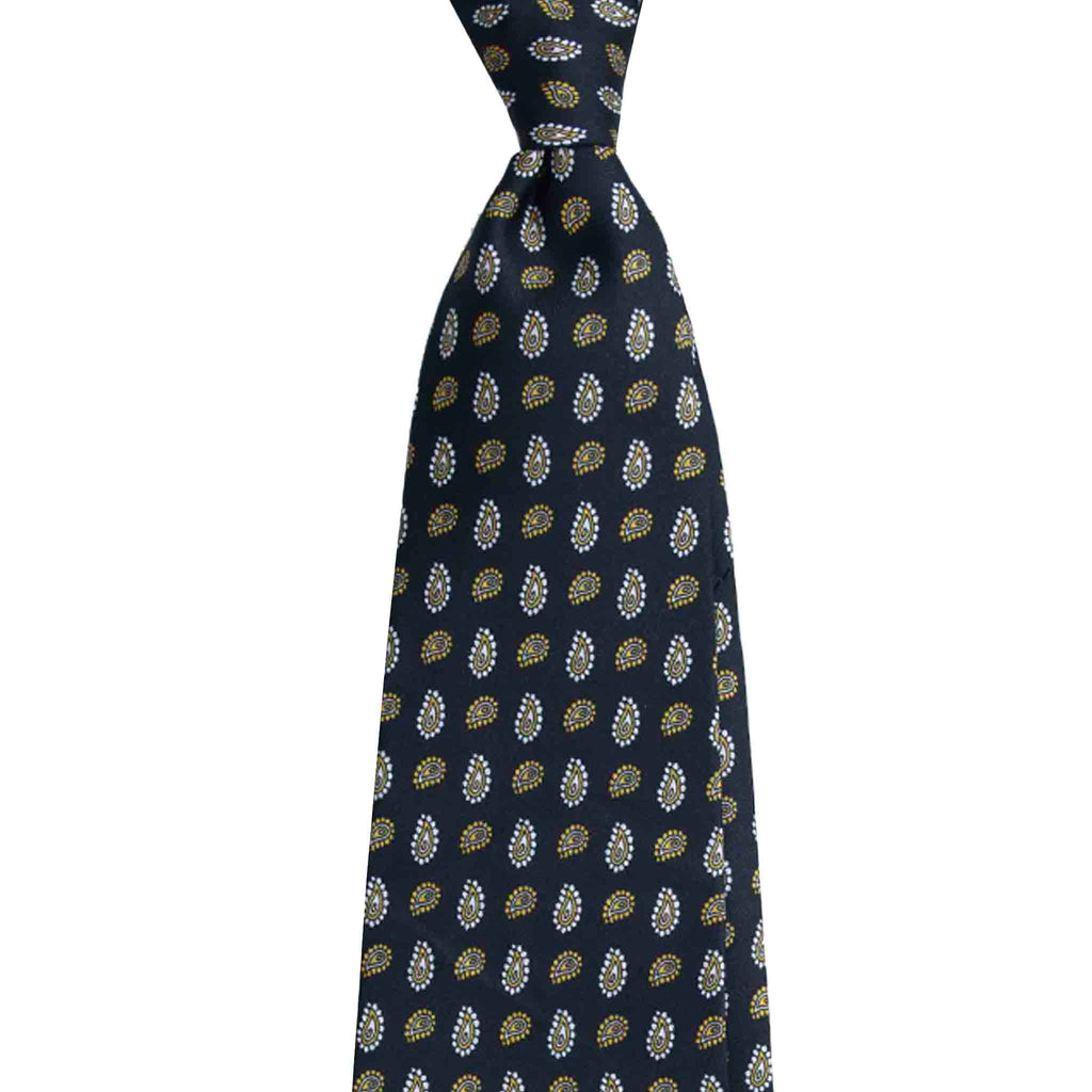 Charcoal Silk Tie with Yellow Paisley Pattern Serà Fine Silk