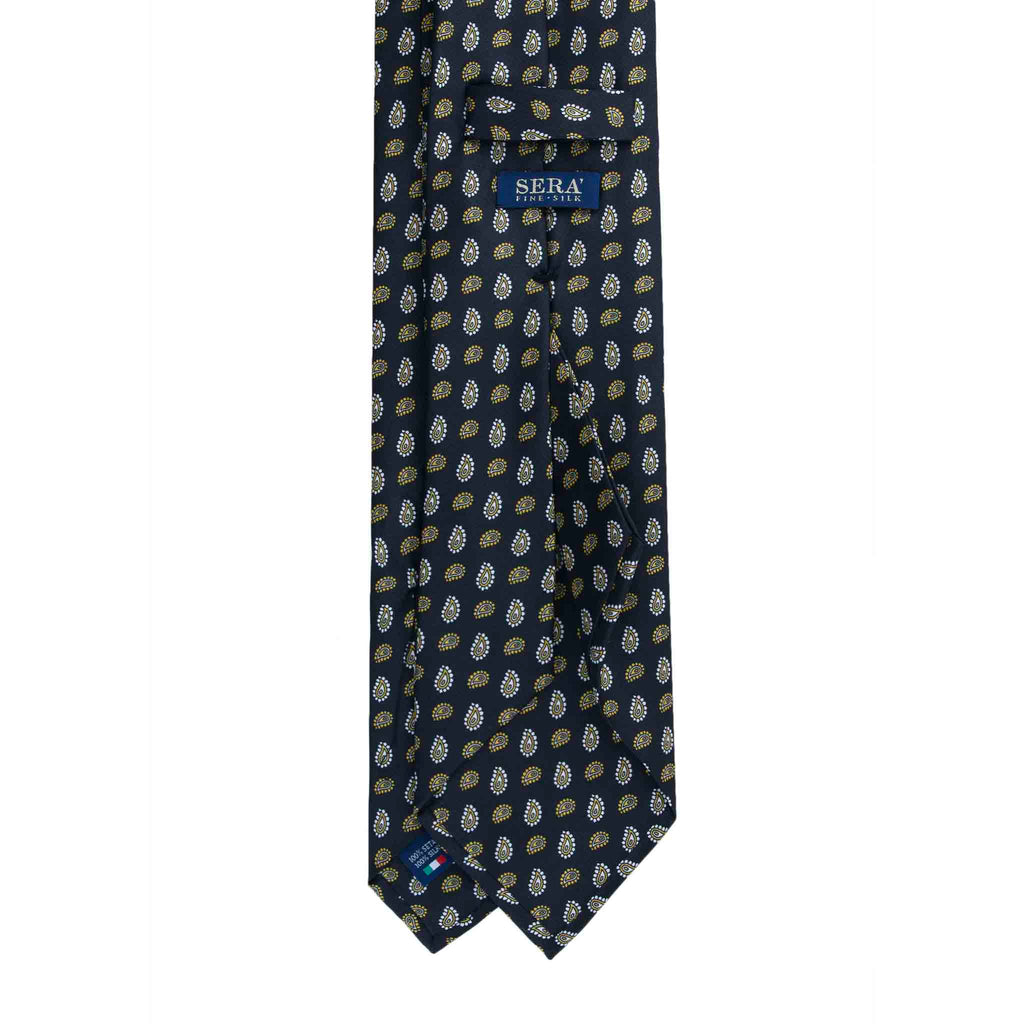Charcoal Silk Tie with Yellow Paisley Pattern Serà Fine Silk