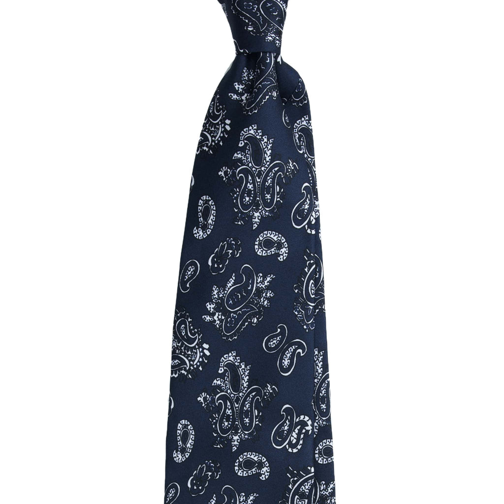 Dark Blue Silk Tie with Floral Paisley Serà Fine Silk