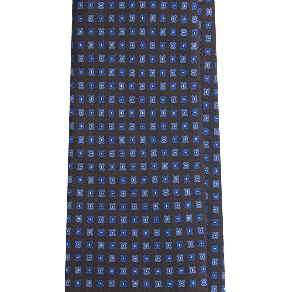 Dark Brown Silk Tie with Blue Square Dots Pattern Serà Fine Silk