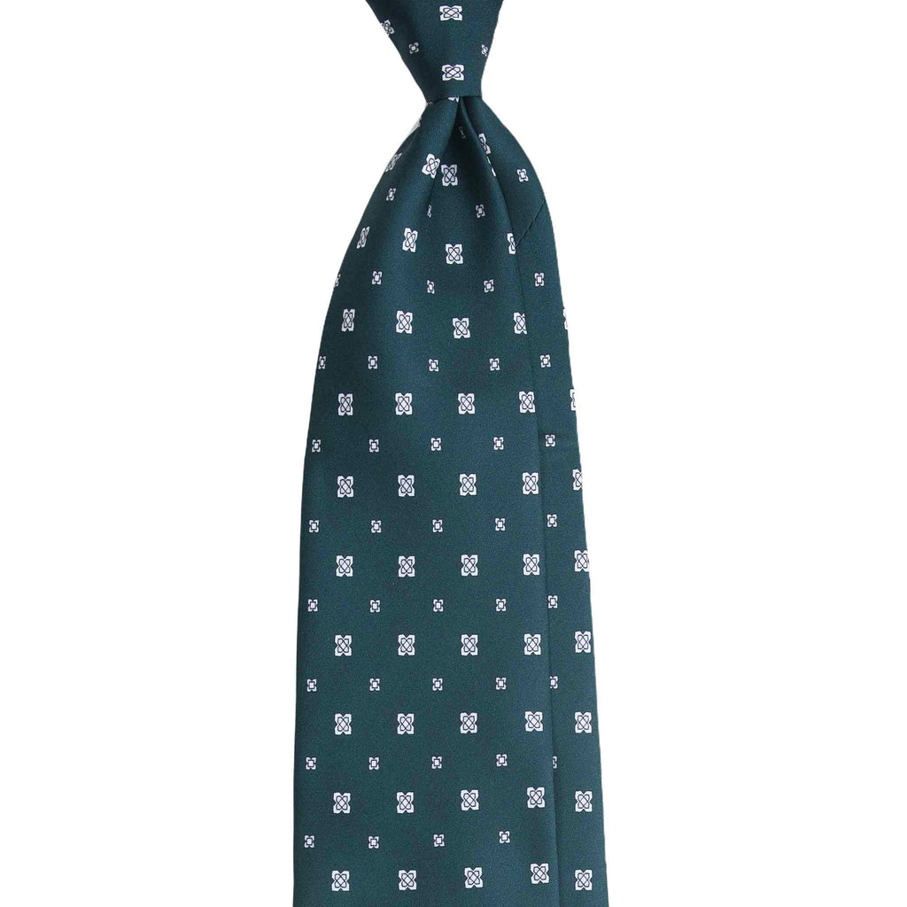 Dark Green Silk Tie with Small Geometric Medallions Serà Fine Silk