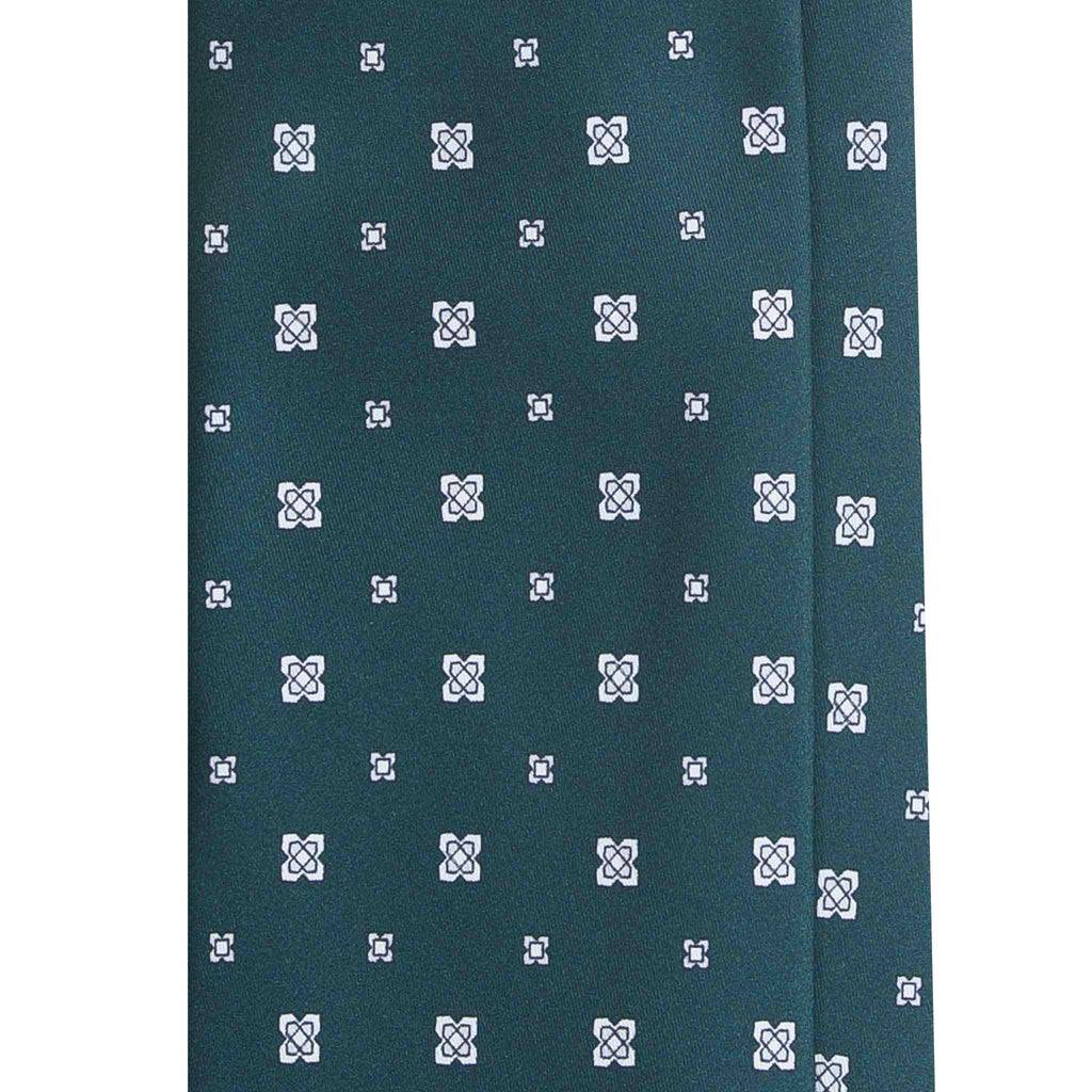 Dark Green Silk Tie with Small Geometric Medallions Serà Fine Silk
