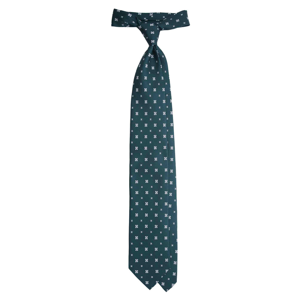 Dark Green Silk Tie with Small Geometric Medallions Serà Fine Silk