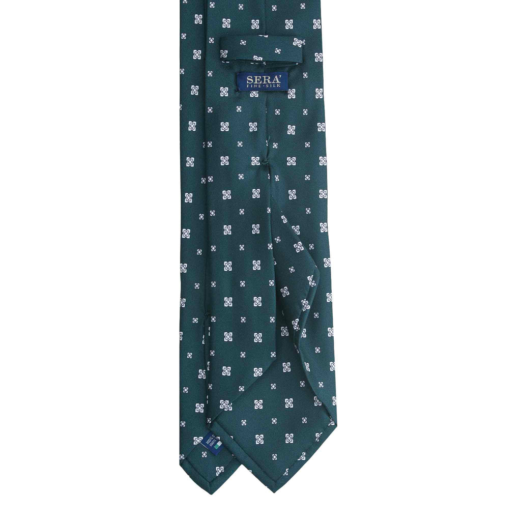 Dark Green Silk Tie with Small Geometric Medallions Serà Fine Silk