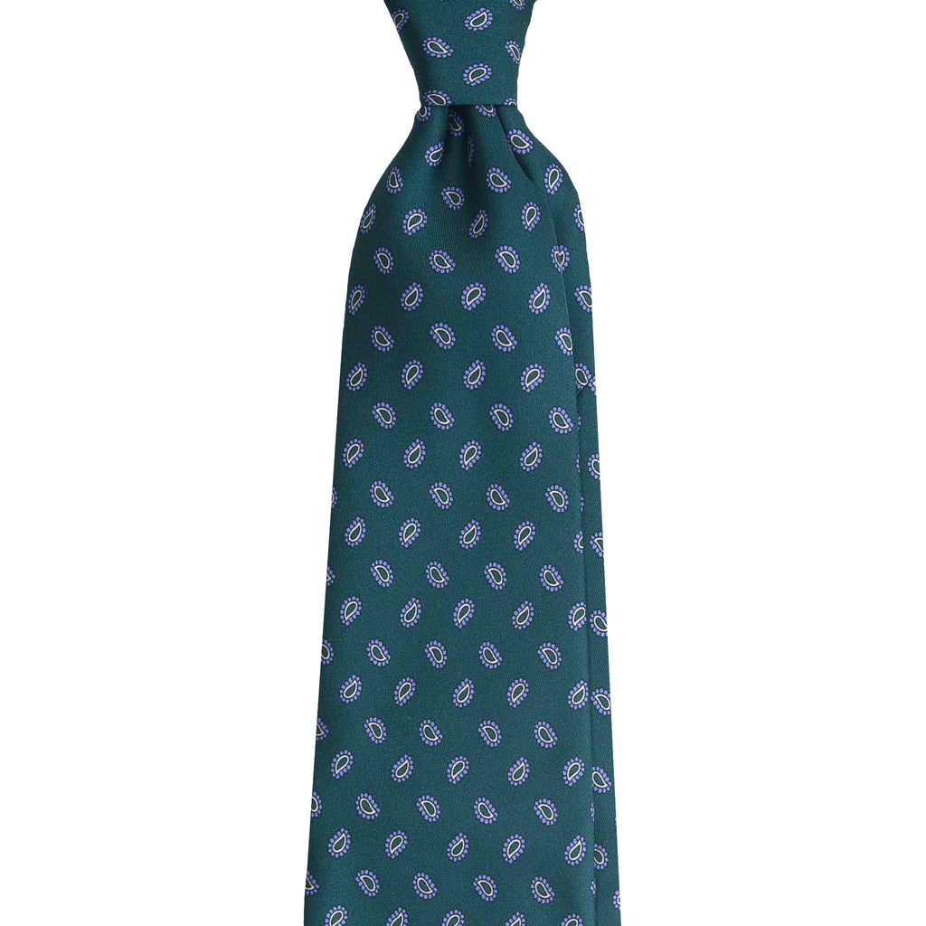 Dark Green Silk Tie with Small Paisley Serà Fine Silk