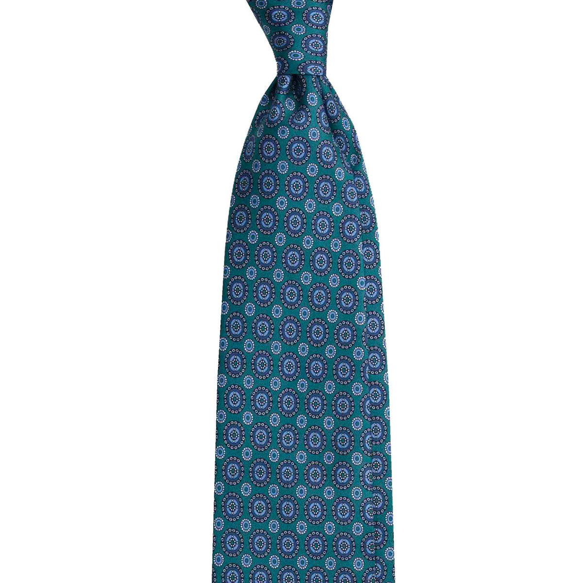 Green Silk Tie with Blue Round Pattern | Serà Fine Silk