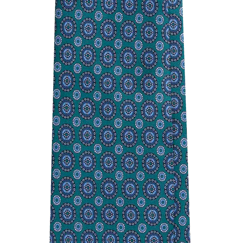 Green Silk Tie with Blue Round Pattern Serà Fine Silk