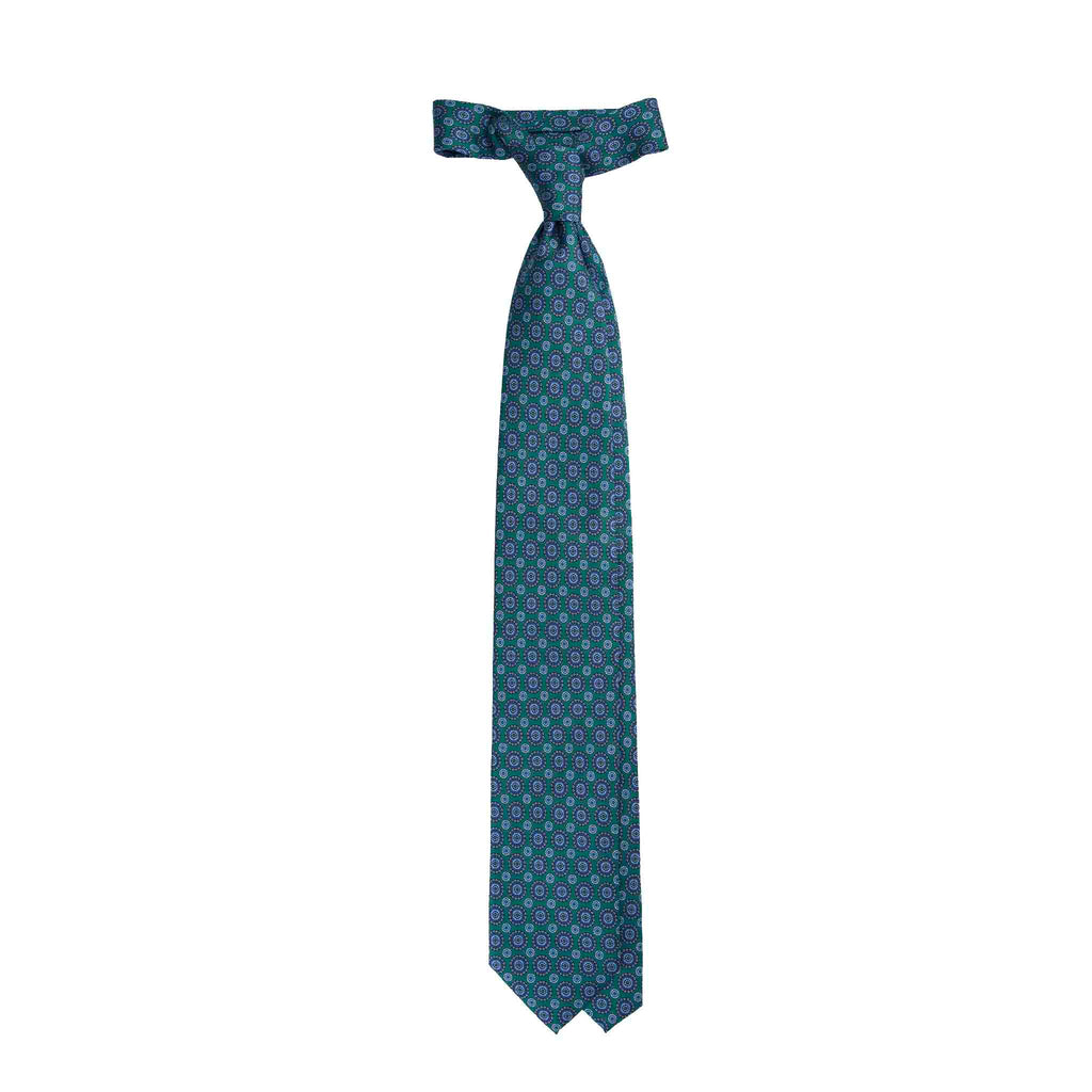 Green Silk Tie with Blue Round Pattern Serà Fine Silk