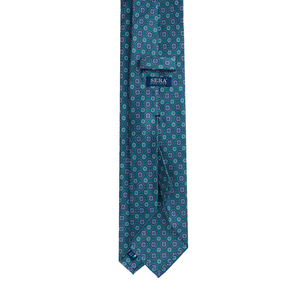 Green Silk Tie with Blue Round Pattern Serà Fine Silk