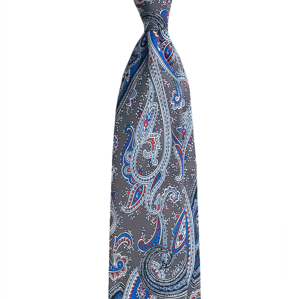 Grey Silk Tie with Classic Paisley Pattern Serà Fine Silk