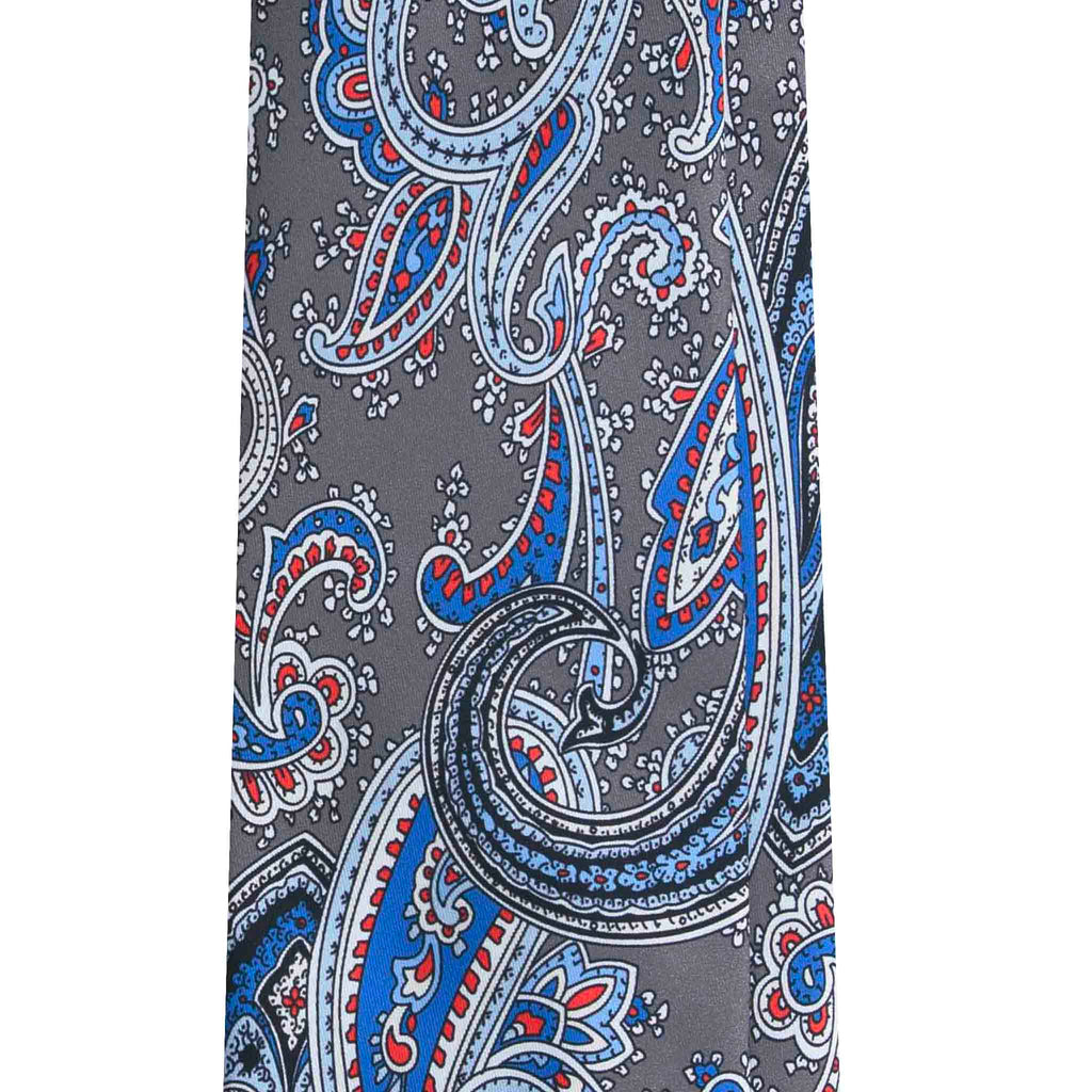 Grey Silk Tie with Classic Paisley Pattern Serà Fine Silk