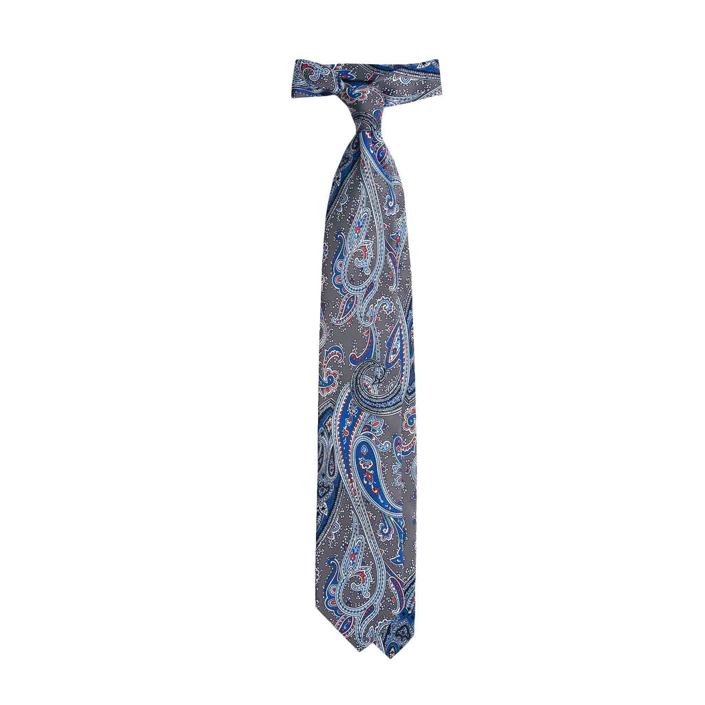Grey Silk Tie with Classic Paisley Pattern Serà Fine Silk