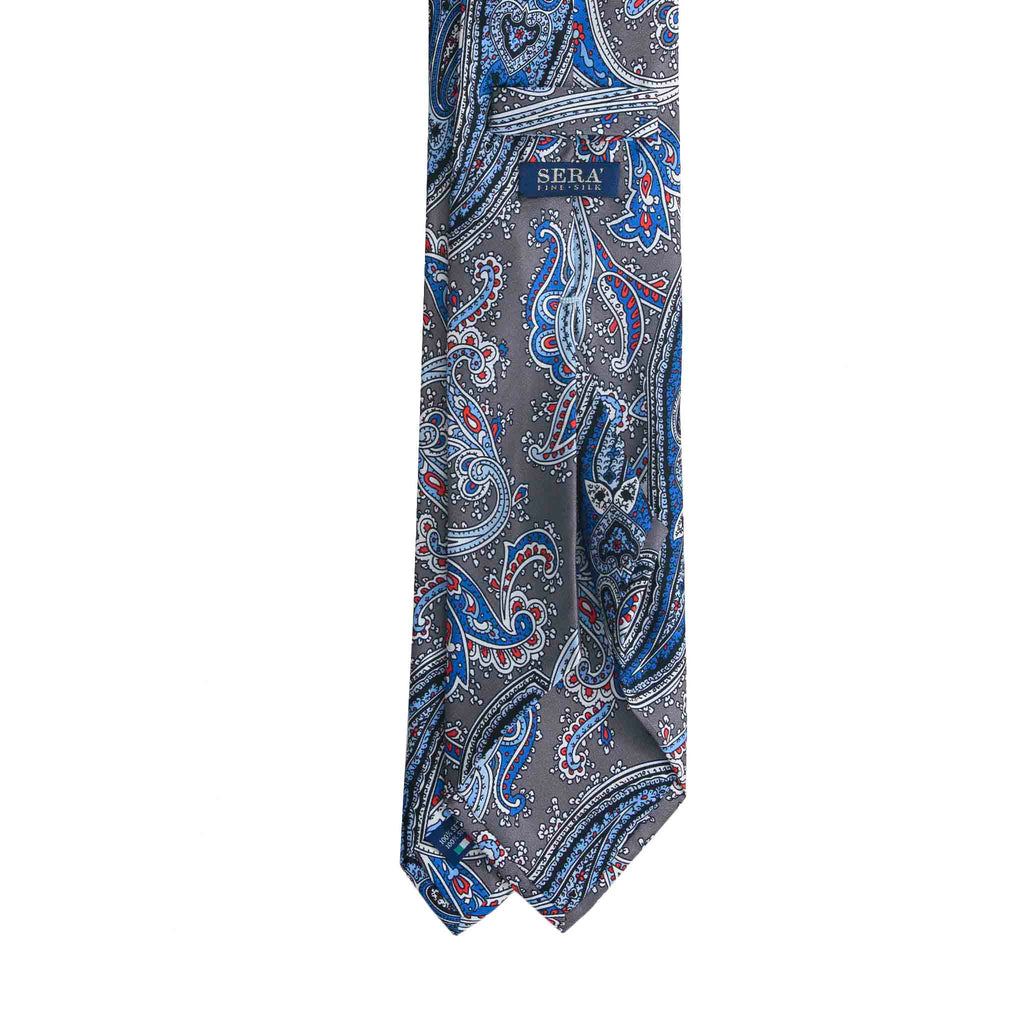 Grey Silk Tie with Classic Paisley Pattern Serà Fine Silk