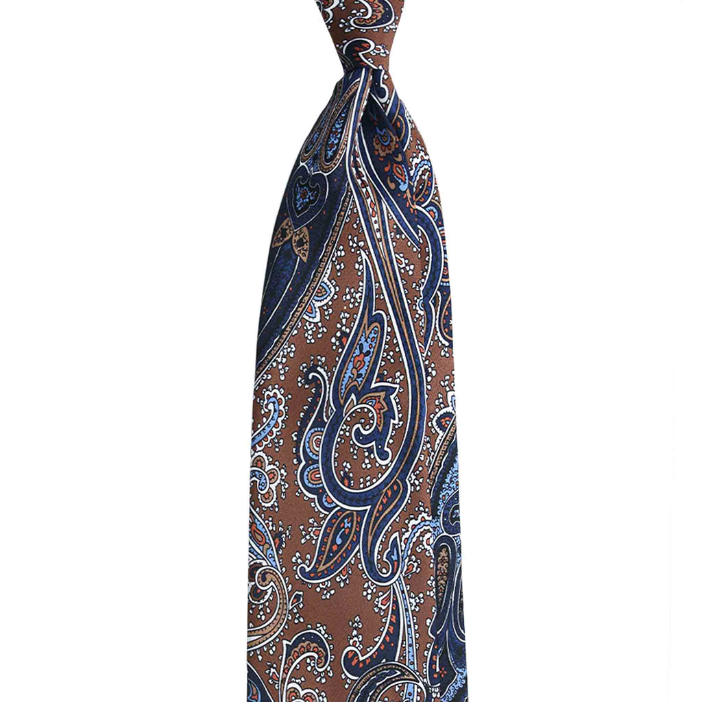 Havana Brown Silk Tie with Classic Paisley Pattern Serà Fine Silk