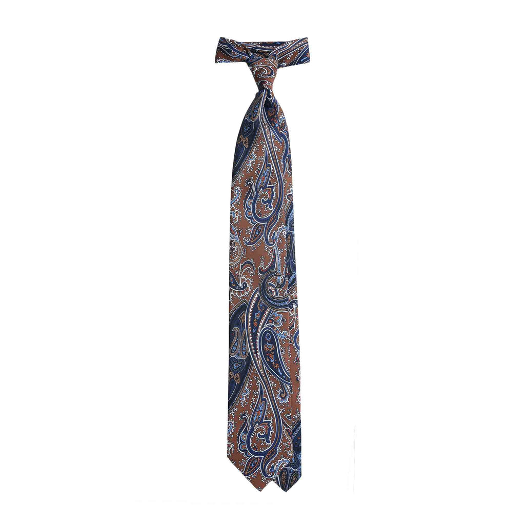Havana Brown Silk Tie with Classic Paisley Pattern Serà Fine Silk