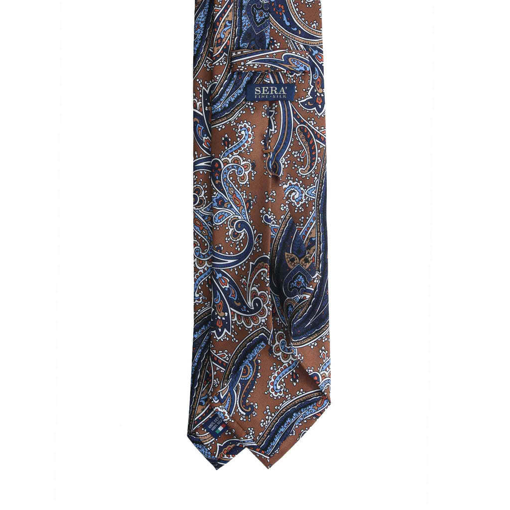 Havana Brown Silk Tie with Classic Paisley Pattern Serà Fine Silk