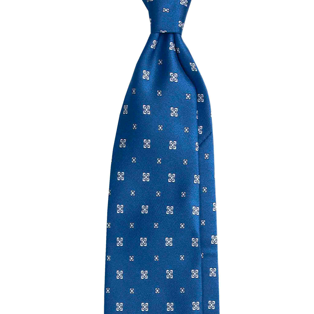 Light Blue Silk Tie with White Geometric Medallions Serà Fine Silk
