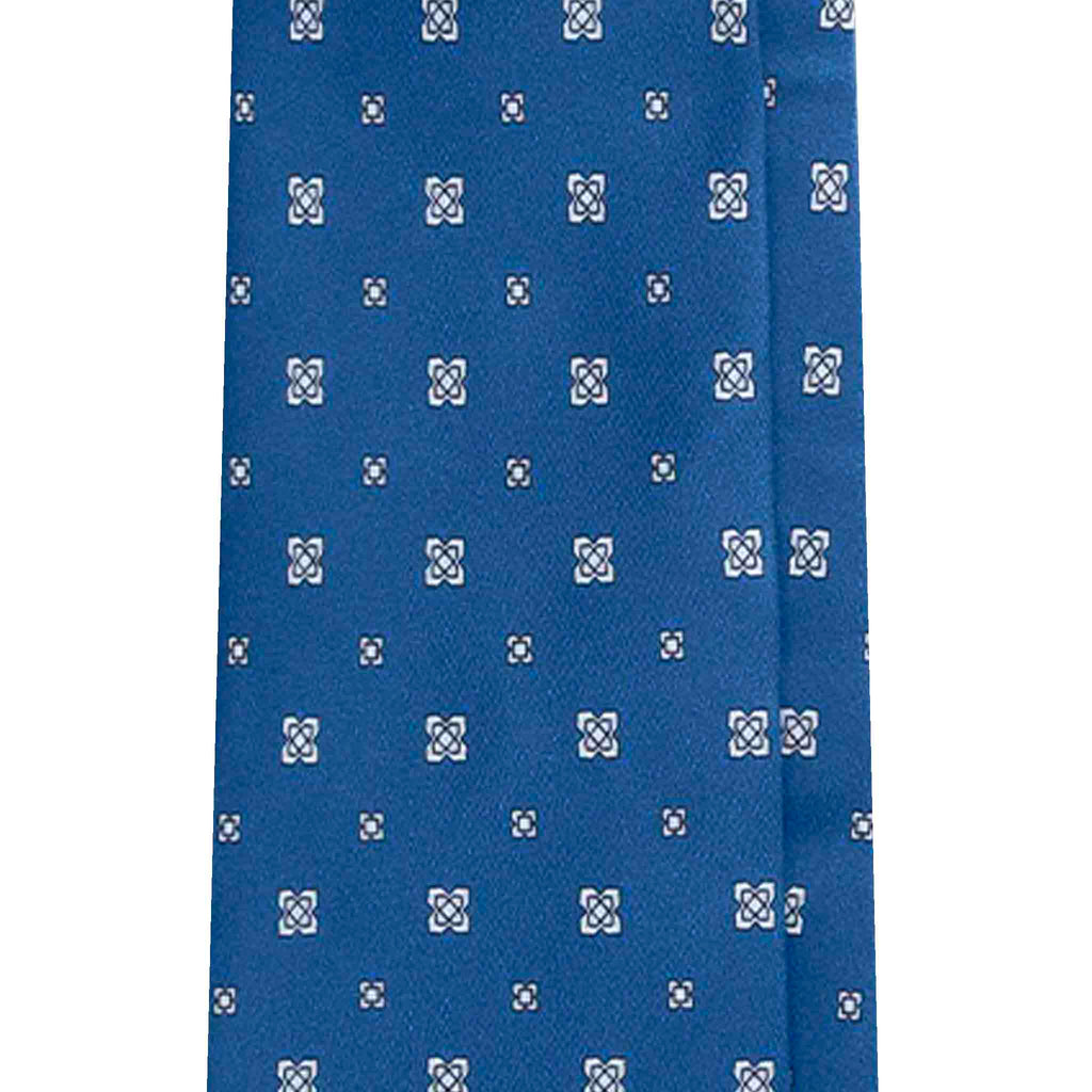 Light Blue Silk Tie with White Geometric Medallions Serà Fine Silk