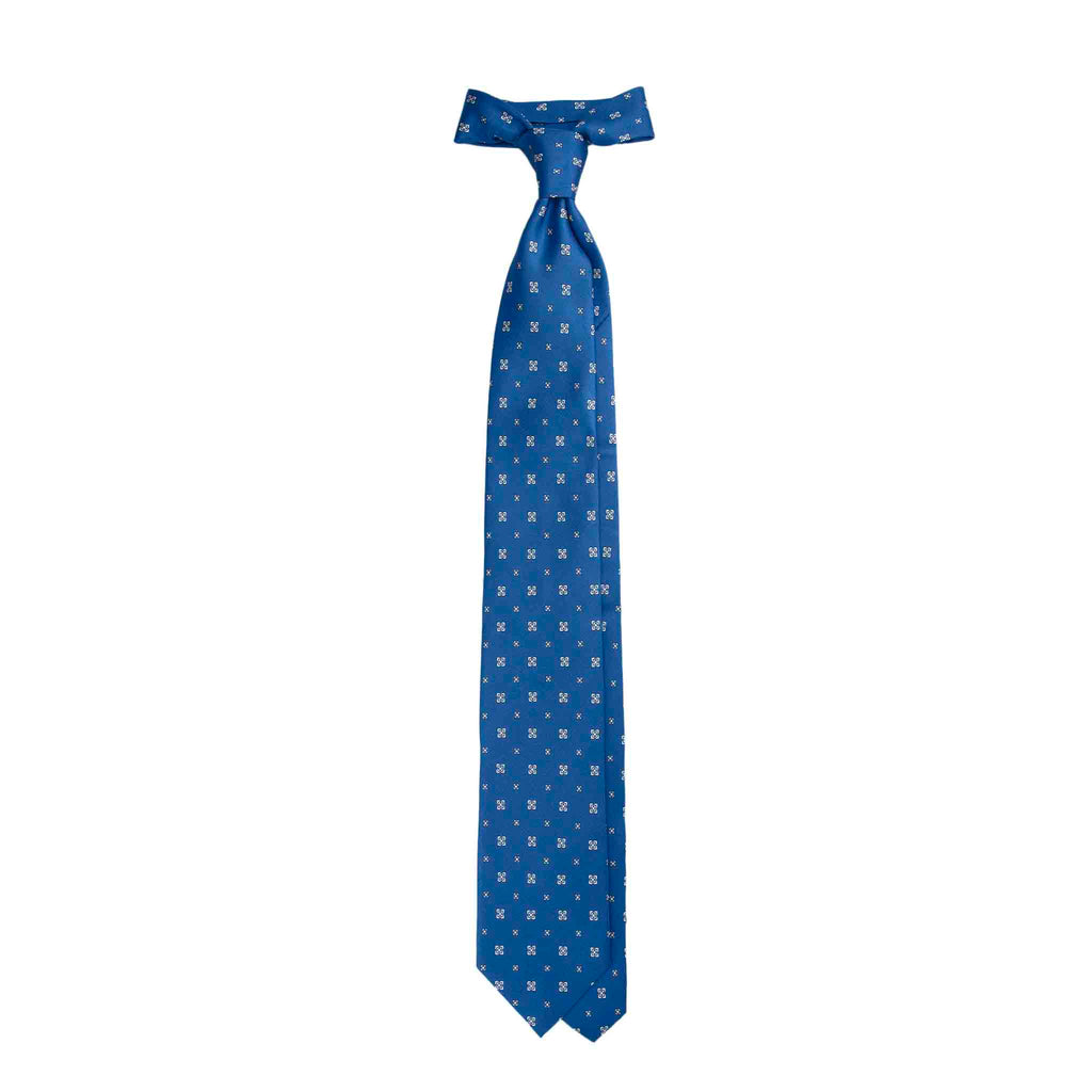 Light Blue Silk Tie with White Geometric Medallions Serà Fine Silk