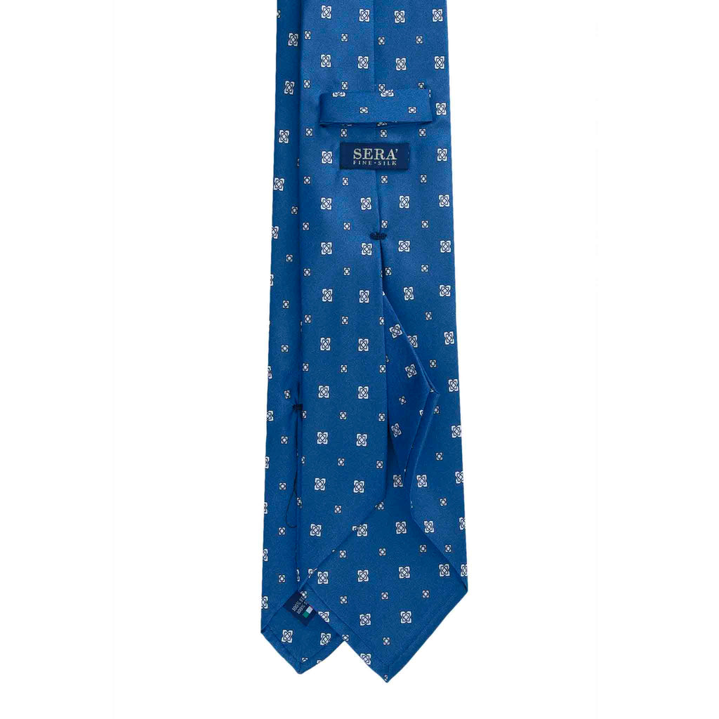 Light Blue Silk Tie with White Geometric Medallions Serà Fine Silk
