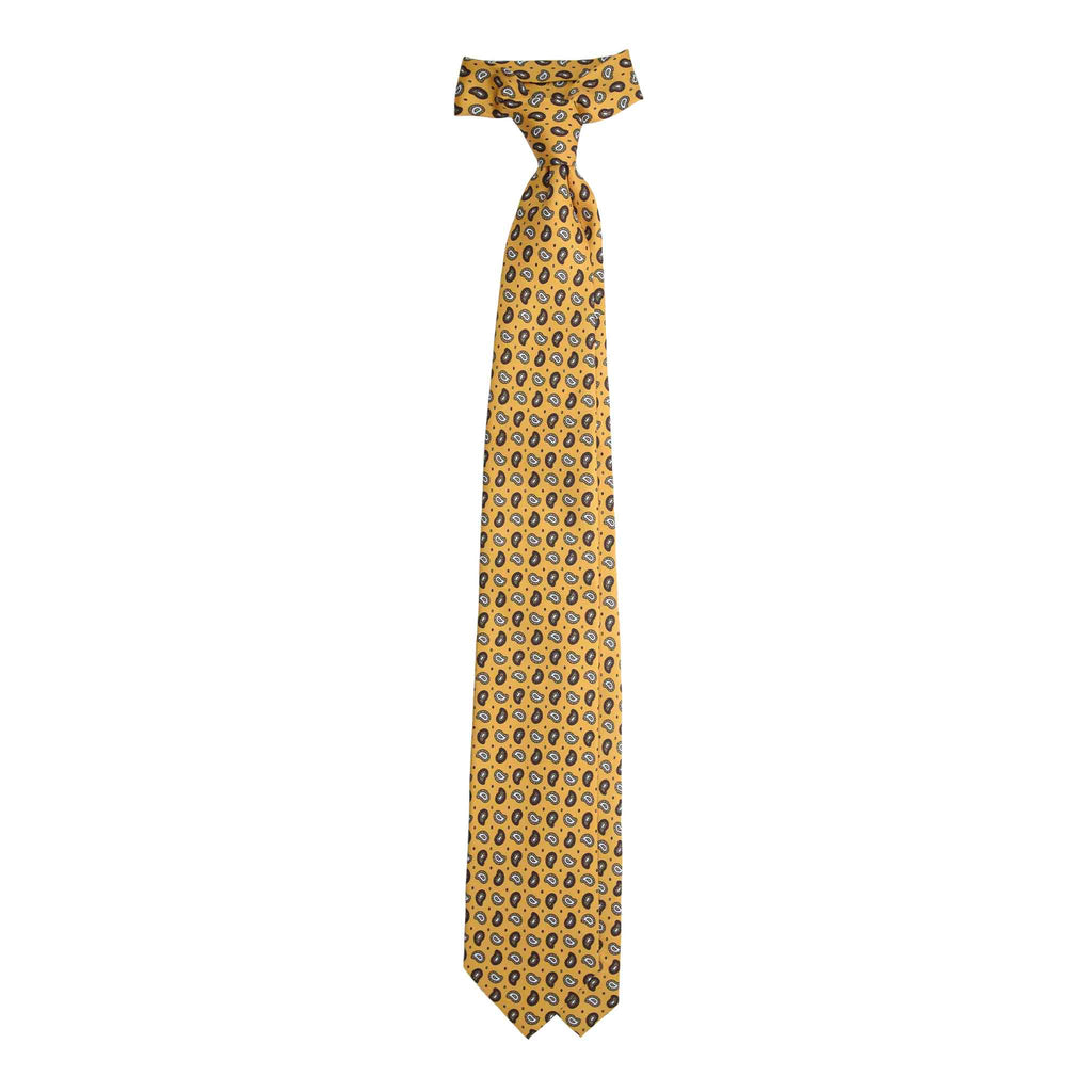 Mustard Yellow Silk Tie with Brown Paisley Pattern Serà Fine Silk