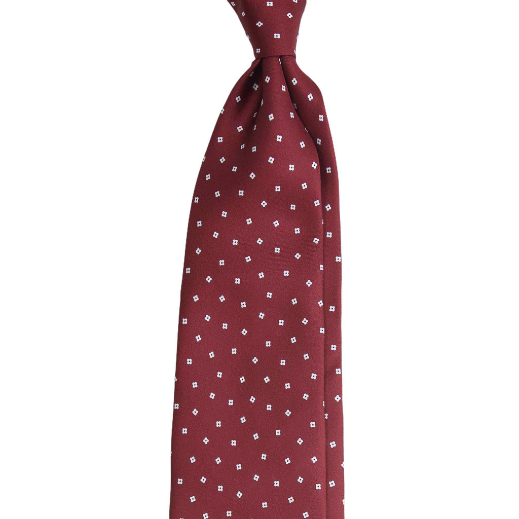 Red Silk Tie with Small Floral Geometric Pattern Serà Fine Silk
