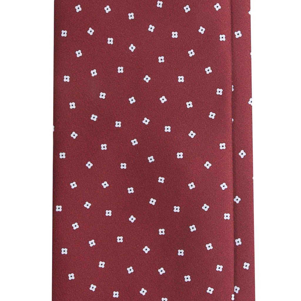 Red Silk Tie with Small Floral Geometric Pattern Serà Fine Silk