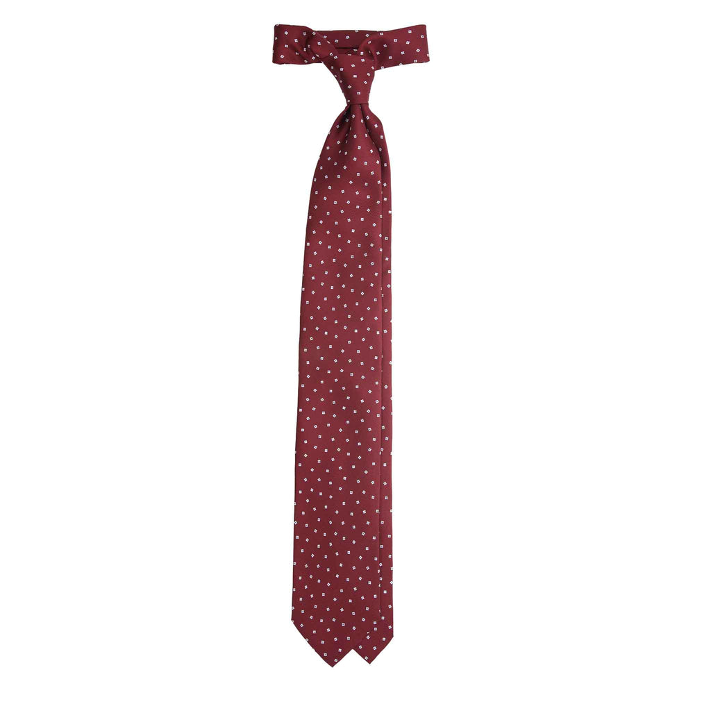Red Silk Tie with Small Floral Geometric Pattern Serà Fine Silk