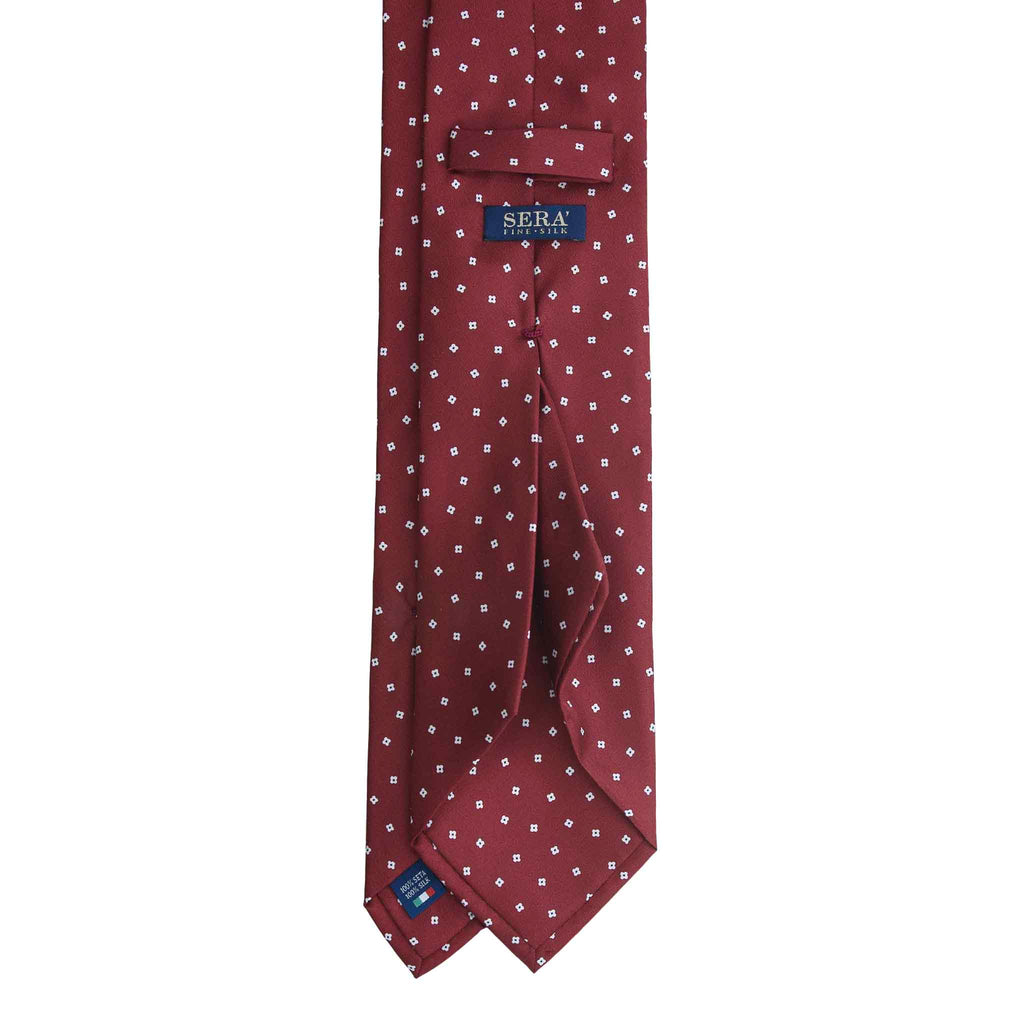 Red Silk Tie with Small Floral Geometric Pattern Serà Fine Silk