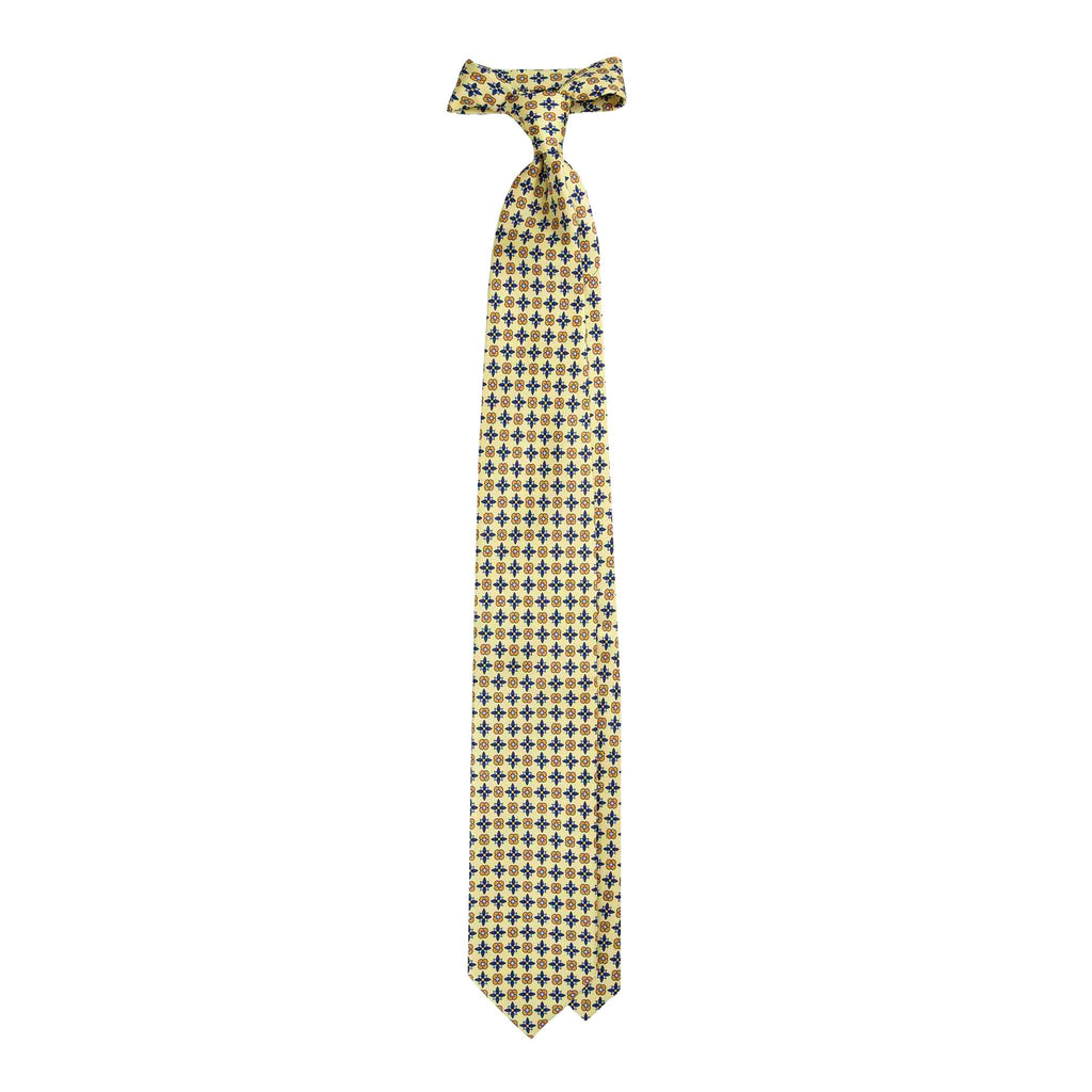 Dual Pattern Ties Yellow Silk Tie with Dual Floral Motif | Serà Fine Silk