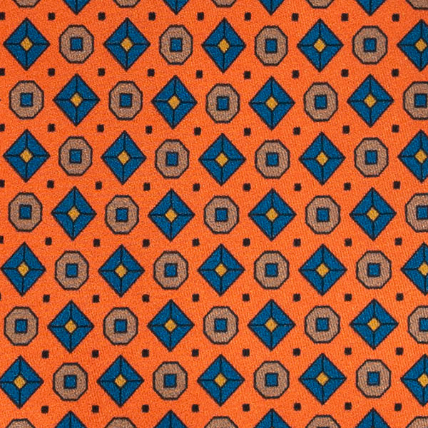 Orange with Blue Geometric Pattern Silk Tie Serà Fine Silk