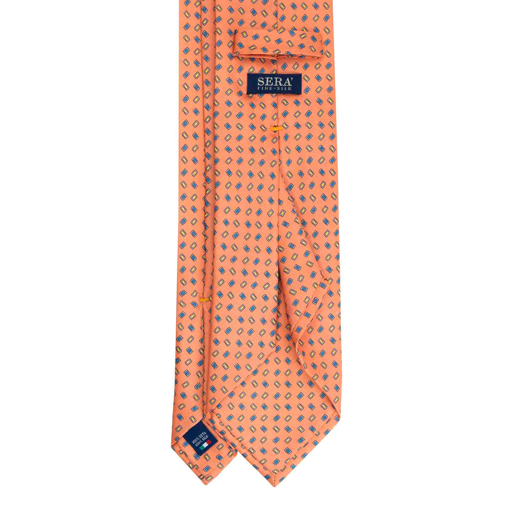 Orange Silk Tie with Blue and Yellow Squares Serà Fine Silk