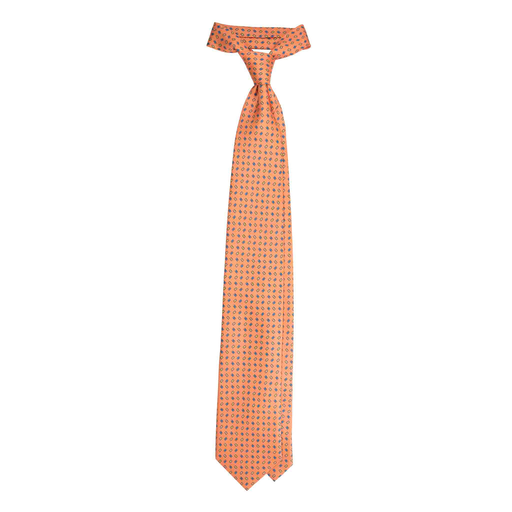 Orange Silk Tie with Blue and Yellow Squares Serà Fine Silk