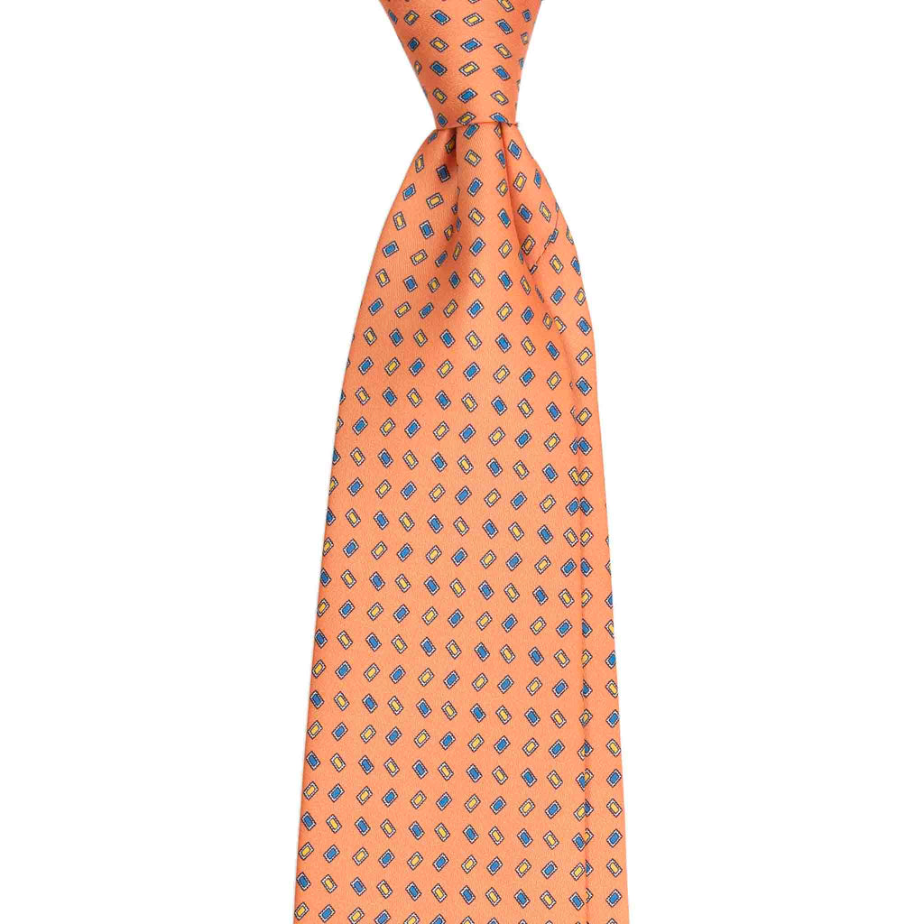 Orange Silk Tie with Blue and Yellow Squares Serà Fine Silk