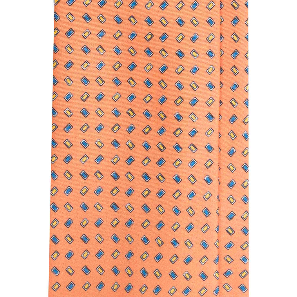 Orange Silk Tie with Blue and Yellow Squares Serà Fine Silk