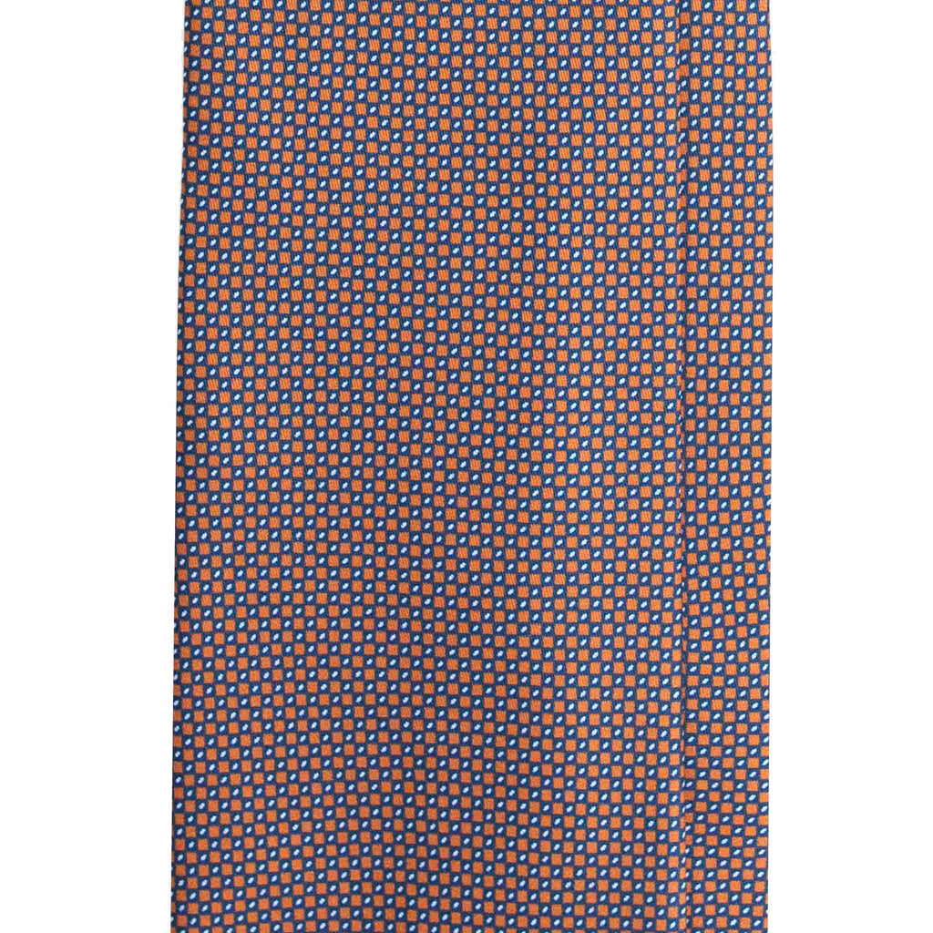 Orange Silk Tie with Checkboard Micropattern Serà Fine Silk