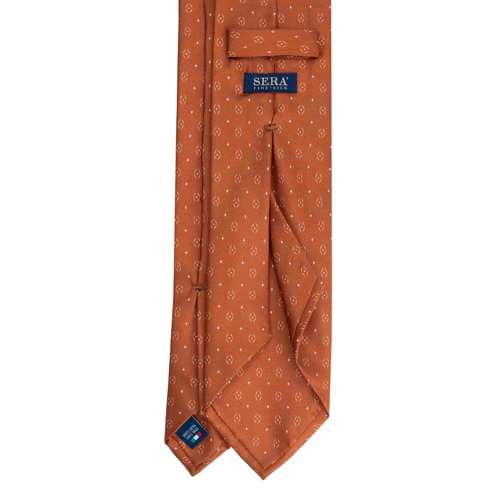 Orange Silk Tie with Geometric Diamond Micropattern Serà Fine Silk