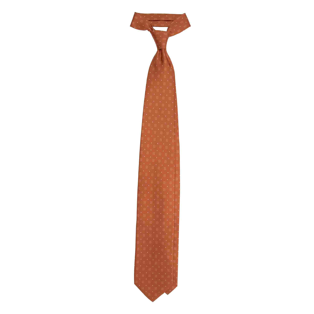 Orange Silk Tie with Geometric Diamond Micropattern Serà Fine Silk