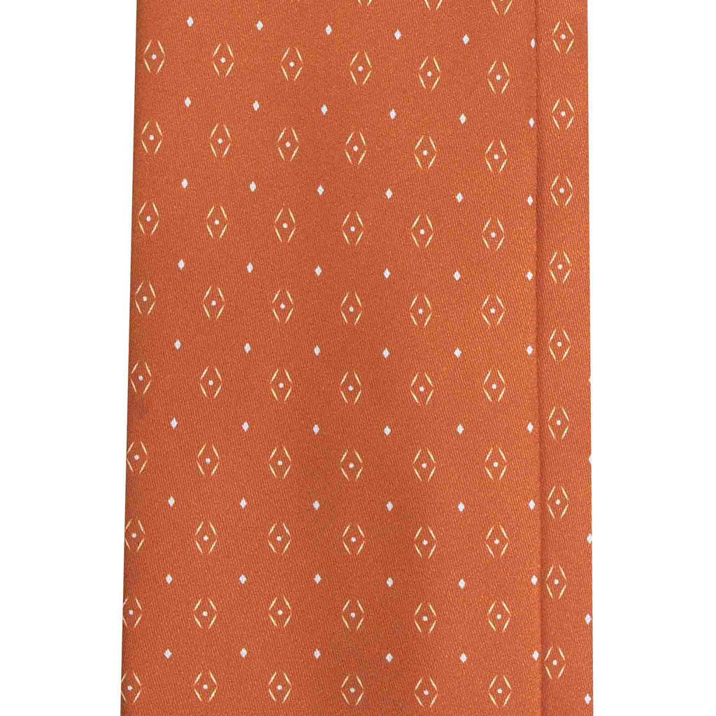 Orange Silk Tie with Geometric Diamond Micropattern Serà Fine Silk