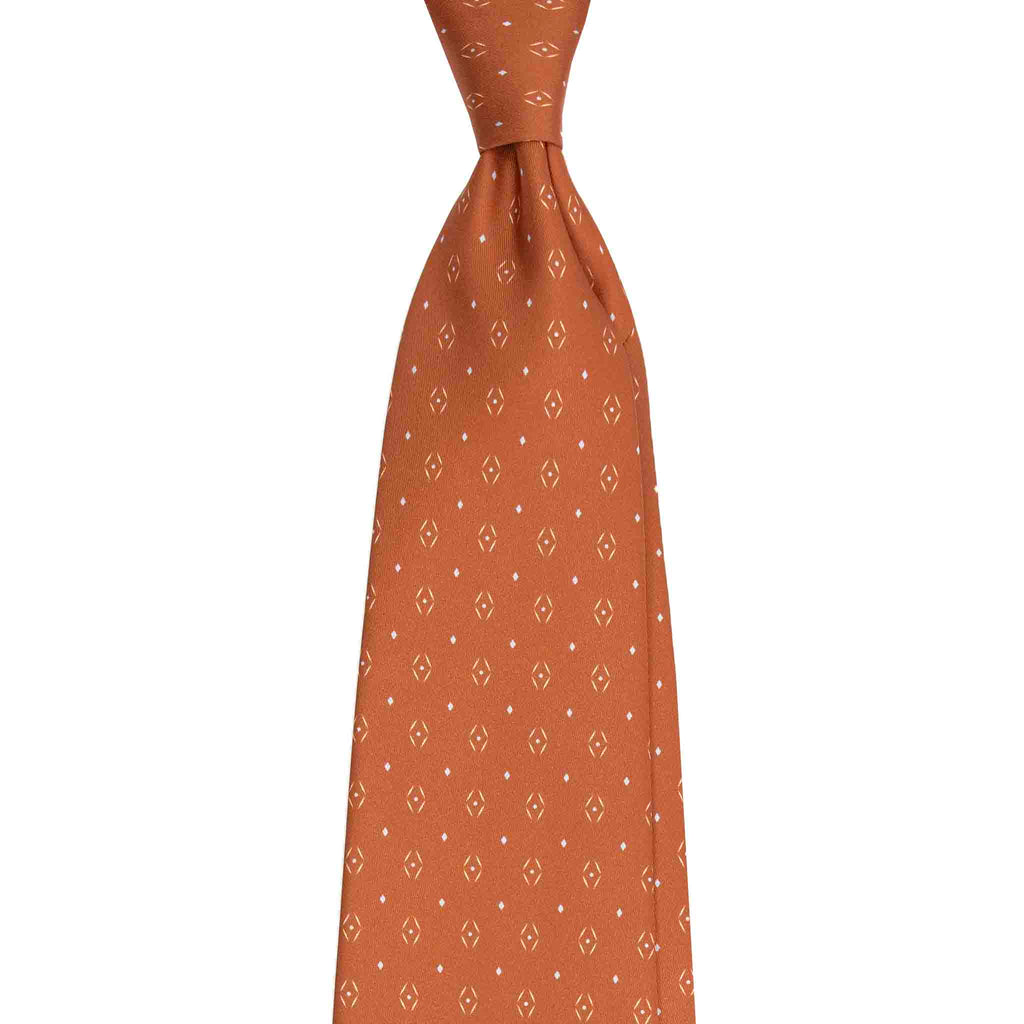 Orange Silk Tie with Geometric Diamond Micropattern Serà Fine Silk